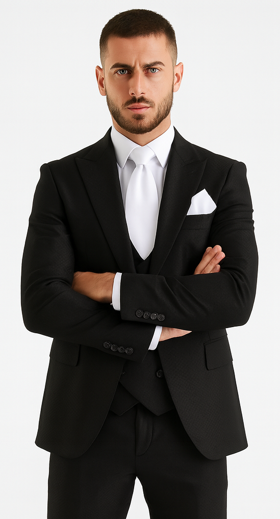 Rossi Man MAX RM1712 Black Slim Fit 3-Piece Suit - Stylish Men’s Formalwear by USA Men's Outlet