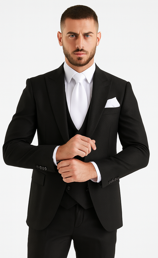 Rossi Man MAX RM1712 Black Slim Fit 3-Piece Suit - Stylish Men’s Formalwear by USA Men's Outlet