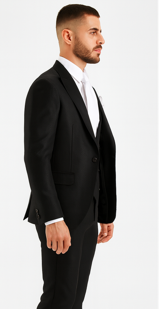 Rossi Man MAX RM1712 Black Slim Fit 3-Piece Suit - Stylish Men’s Formalwear by USA Men's Outlet