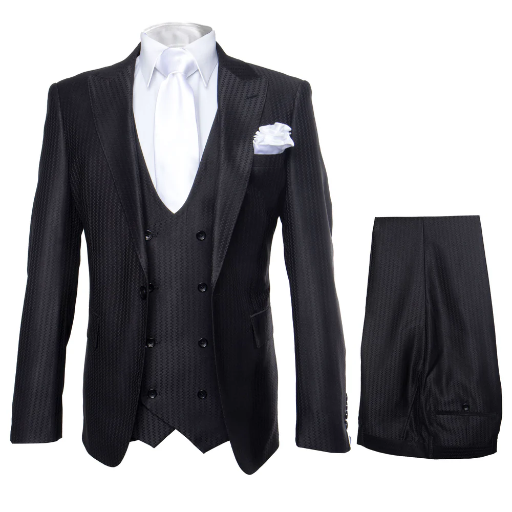 Rossi Man MAX RM1712 Black Slim Fit 3-Piece Suit - Stylish Men’s Formalwear by USA Men's Outlet