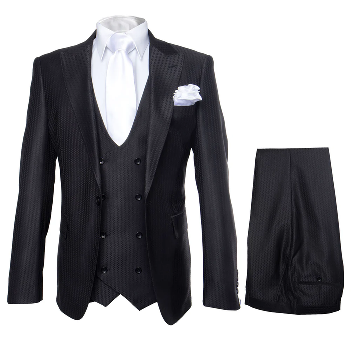 Rossi Man MAX RM1712 Black Slim Fit 3-Piece Suit - Stylish Men’s Formalwear by USA Men's Outlet