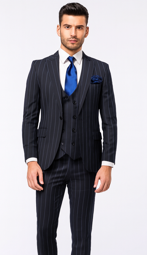 Rossi Man MAX RM1725 Navy Slim Fit 3-Piece Suit - Men’s Formalwear at USA Men's Outlet