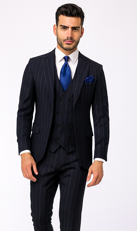 Rossi Man MAX RM1725 Navy Slim Fit 3-Piece Suit - Men’s Formalwear at USA Men's Outlet
