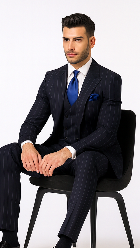 Rossi Man MAX RM1725 Navy Slim Fit 3-Piece Suit - Men’s Formalwear at USA Men's Outlet