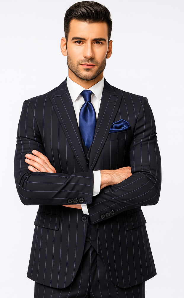 Rossi Man MAX RM1725 Navy Slim Fit 3-Piece Suit - Men’s Formalwear at USA Men's Outlet