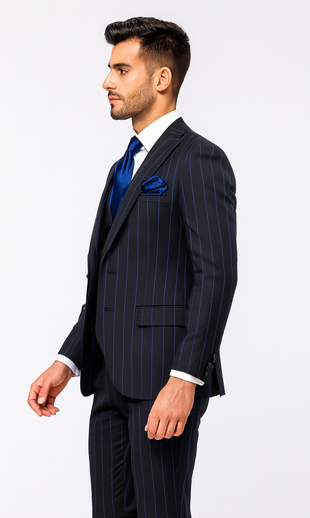 Rossi Man MAX RM1725 Navy Slim Fit 3-Piece Suit - Men’s Formalwear at USA Men's Outlet