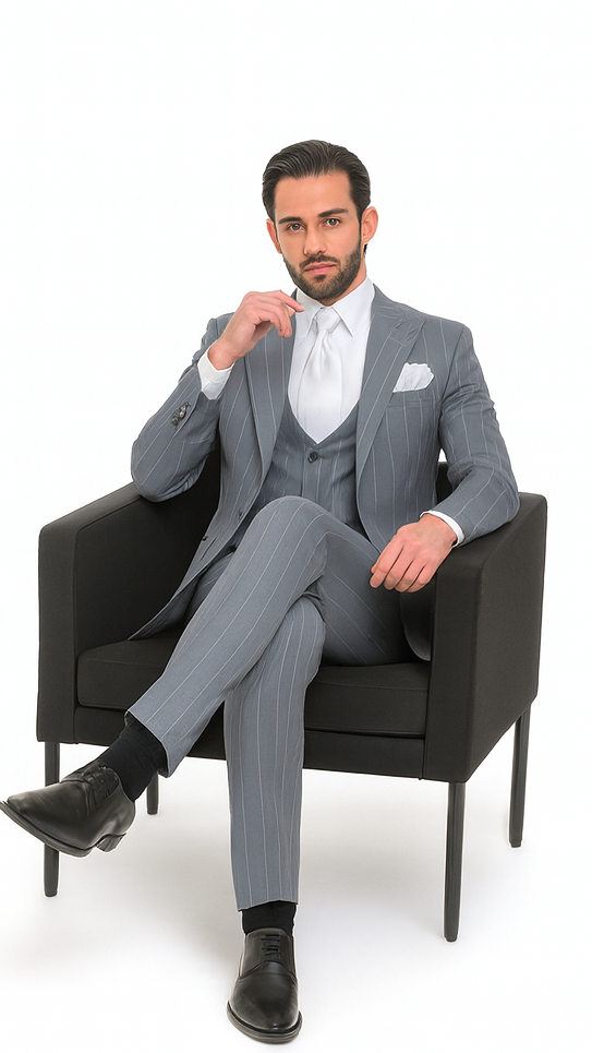 Rossi Man MAX RM1726 Grey Pinstripe Slim Fit 3-Piece Suit - Men’s Formalwear at USA Men's Outlet