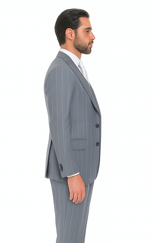 Rossi Man MAX RM1726 Grey Pinstripe Slim Fit 3-Piece Suit - Men’s Formalwear at USA Men's Outlet