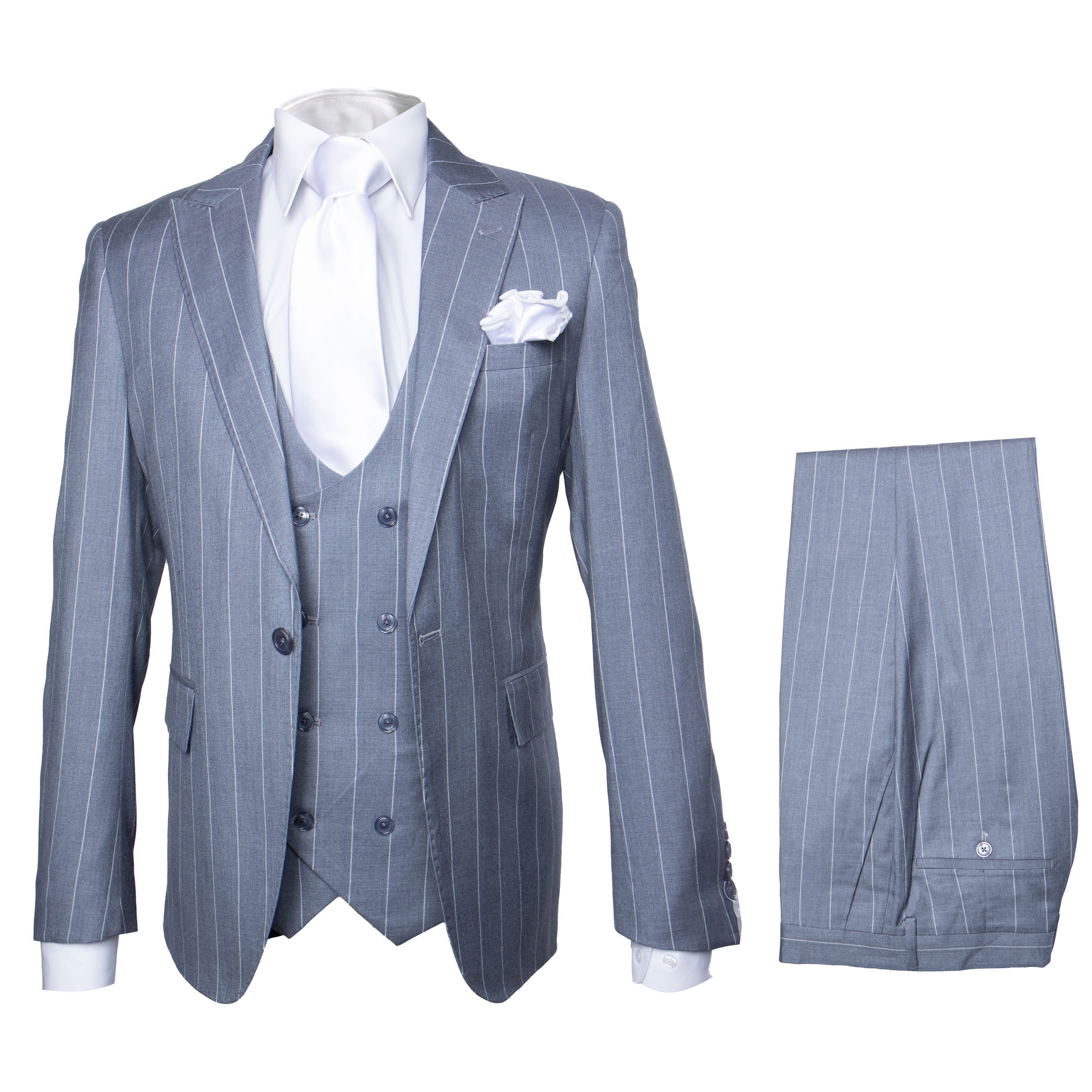 Rossi Man MAX RM1726 Grey Pinstripe Slim Fit 3-Piece Suit - Men’s Formalwear at USA Men's Outlet