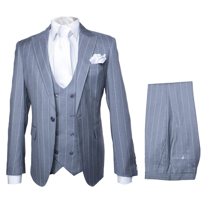 Rossi Man MAX RM1726 Grey Pinstripe Slim Fit 3-Piece Suit - Men’s Formalwear at USA Men's Outlet