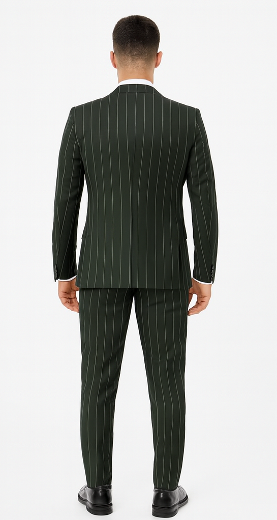 Rossi Man MAX RM1727 Green Pinstripe Slim Fit 3-Piece Suit - Men’s Formalwear by USA Men's Outlet