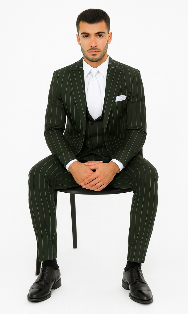 Rossi Man MAX RM1727 Green Pinstripe Slim Fit 3-Piece Suit - Men’s Formalwear by USA Men's Outlet