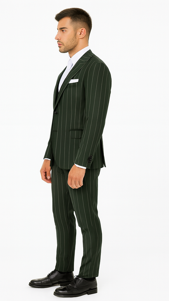 Rossi Man MAX RM1727 Green Pinstripe Slim Fit 3-Piece Suit - Men’s Formalwear by USA Men's Outlet