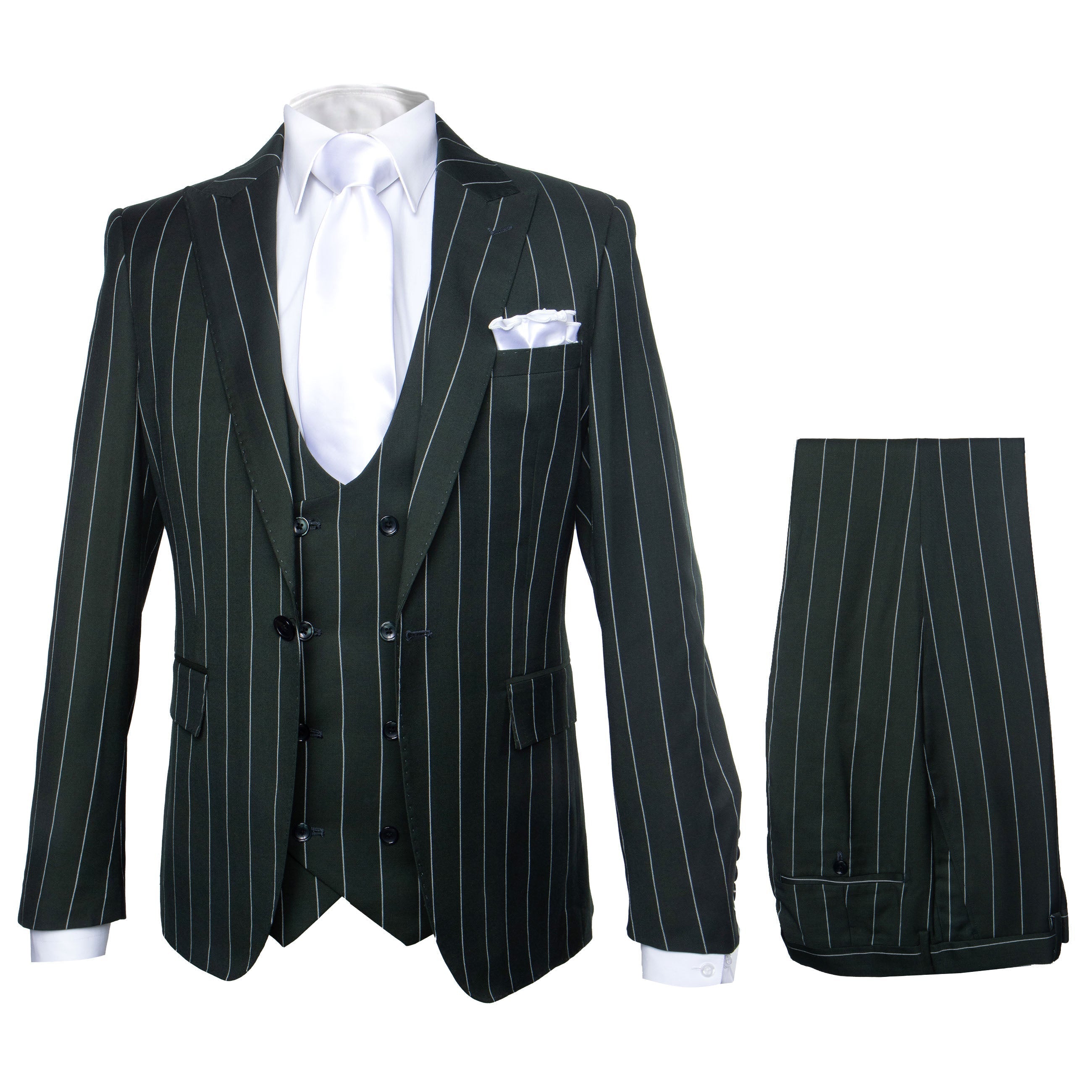 Rossi Man MAX RM1727 Green Pinstripe Slim Fit 3-Piece Suit - Men’s Formalwear by USA Men's Outlet