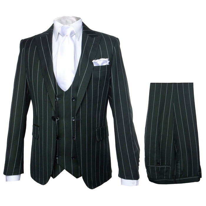 Rossi Man MAX RM1727 Green Pinstripe Slim Fit 3-Piece Suit - Men’s Formalwear by USA Men's Outlet