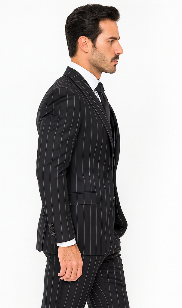 Rossi Man MAX RM1728 Black Stripe Slim Fit 3-Piece Suit - Modern Men’s Formalwear USA Men's Outlet