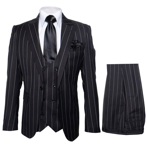 Rossi Man MAX RM1728 Black Stripe Slim Fit 3-Piece Suit - Modern Men’s Formalwear USA Men's Outlet
