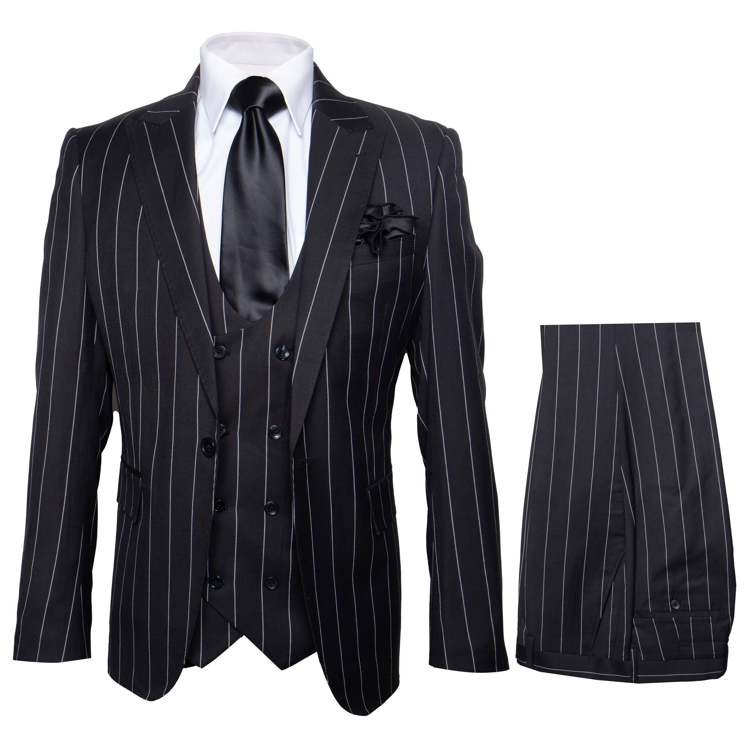 Rossi Man MAX RM1728 Black Stripe Slim Fit 3-Piece Suit - Modern Men’s Formalwear USA Men's Outlet
