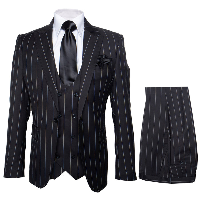 Rossi Man MAX RM1728 Black Stripe Slim Fit 3-Piece Suit - Modern Men’s Formalwear USA Men's Outlet