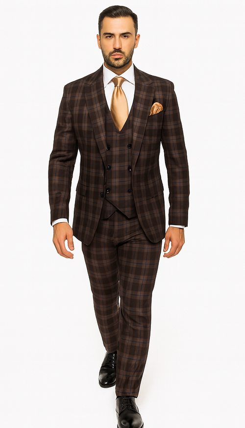 Rossi Man MAX RM1735 Brown Slim Fit 3-Piece Suit - Men’s Modern Formalwear | USA Men's Outlet