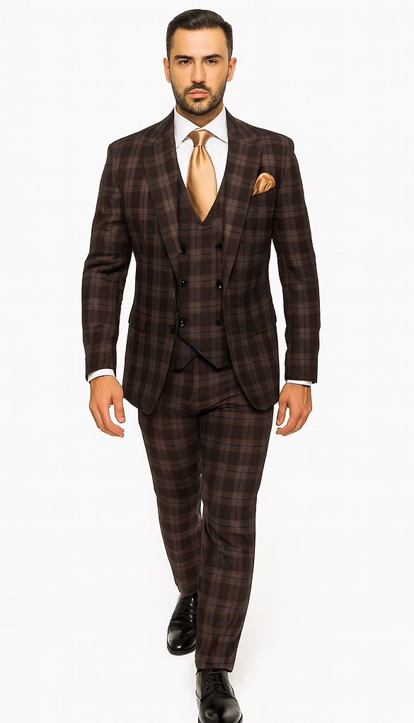 Rossi Man MAX RM1735 Brown Slim Fit 3-Piece Suit - Men’s Modern Formalwear | USA Men's Outlet