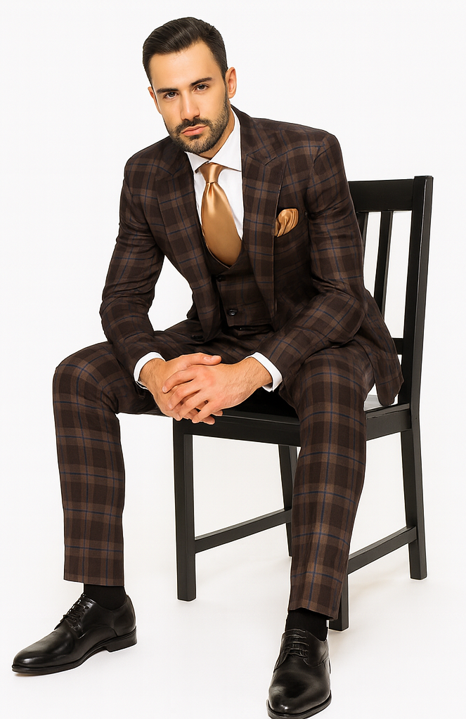 Rossi Man MAX RM1735 Brown Slim Fit 3-Piece Suit - Men’s Modern Formalwear | USA Men's Outlet