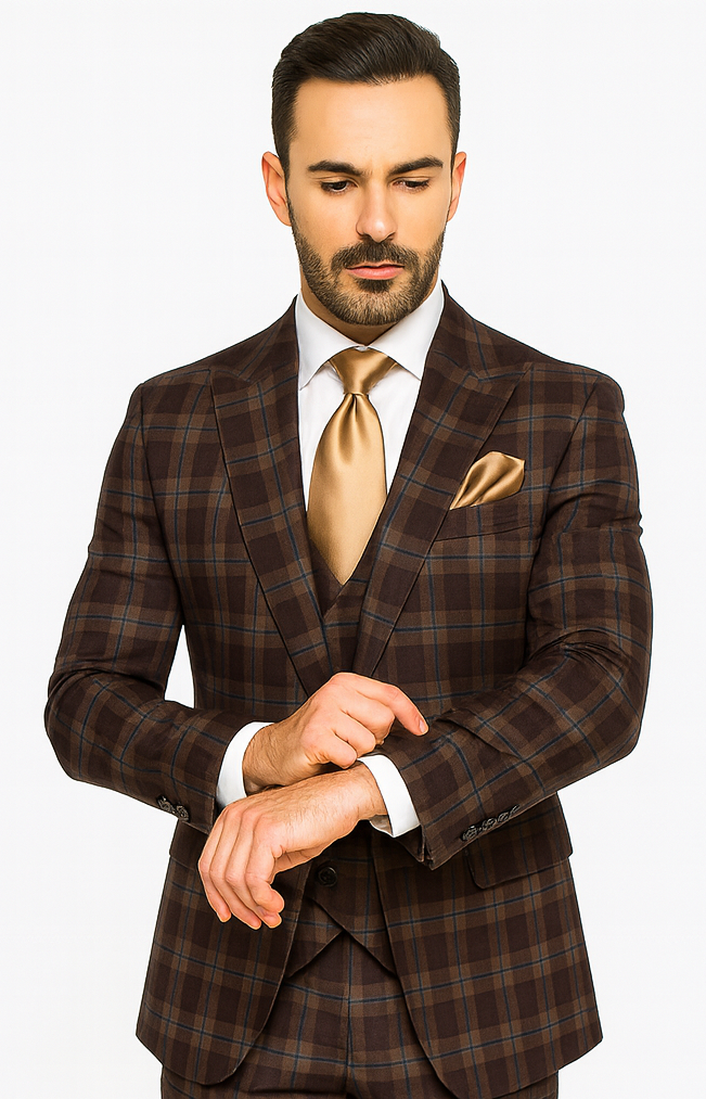 Rossi Man MAX RM1735 Brown Slim Fit 3-Piece Suit - Men’s Modern Formalwear | USA Men's Outlet