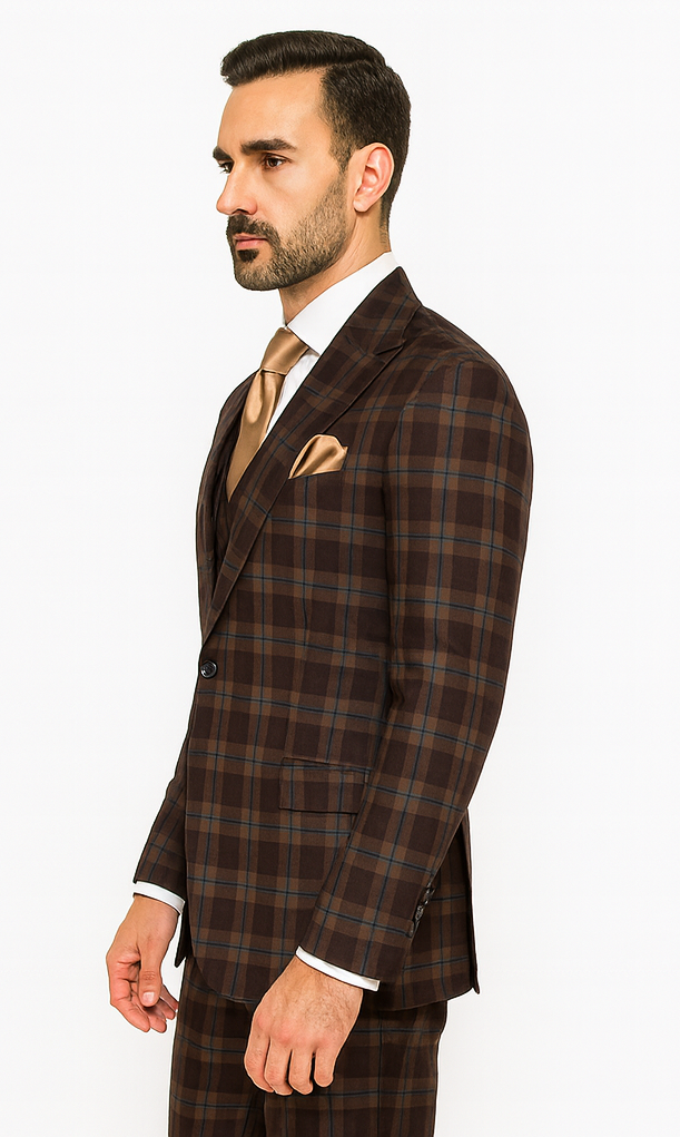 Rossi Man MAX RM1735 Brown Slim Fit 3-Piece Suit - Men’s Modern Formalwear | USA Men's Outlet