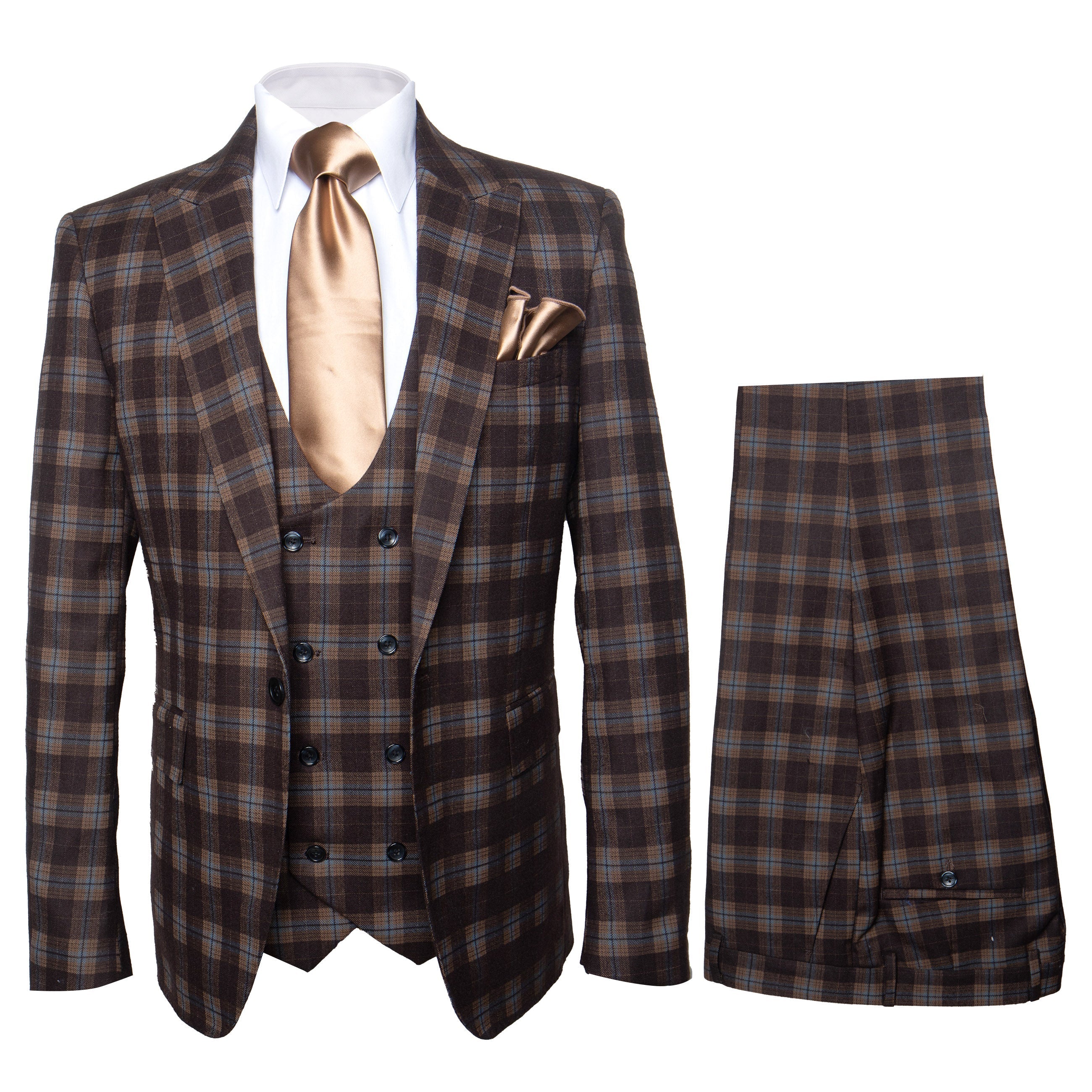 Rossi Man MAX RM1735 Brown Slim Fit 3-Piece Suit - Men’s Modern Formalwear | USA Men's Outlet