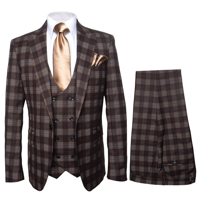 Rossi Man MAX RM1735 Brown Slim Fit 3-Piece Suit - Men’s Modern Formalwear | USA Men's Outlet