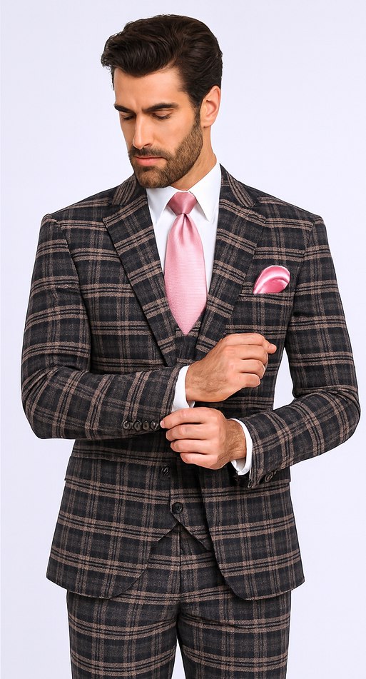 Rossi Man MAX RM1739 Black & Pink Slim Fit 3-Piece Suit - Men’s Formalwear by USA Men's Outlet