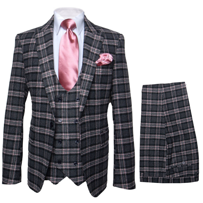 Rossi Man MAX RM1739 Black & Pink Slim Fit 3-Piece Suit - Men’s Formalwear by USA Men's Outlet