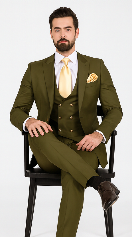 Rossi Man MAX RM1775 Olive Green Slim Fit 3-Piece Suit - Men’s Formalwear by USA Men's Outlet