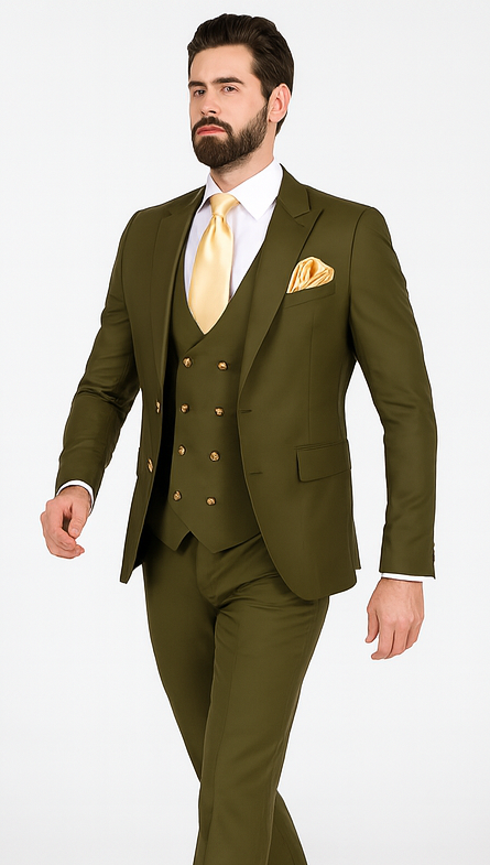 Rossi Man MAX RM1775 Olive Green Slim Fit 3-Piece Suit - Men’s Formalwear by USA Men's Outlet