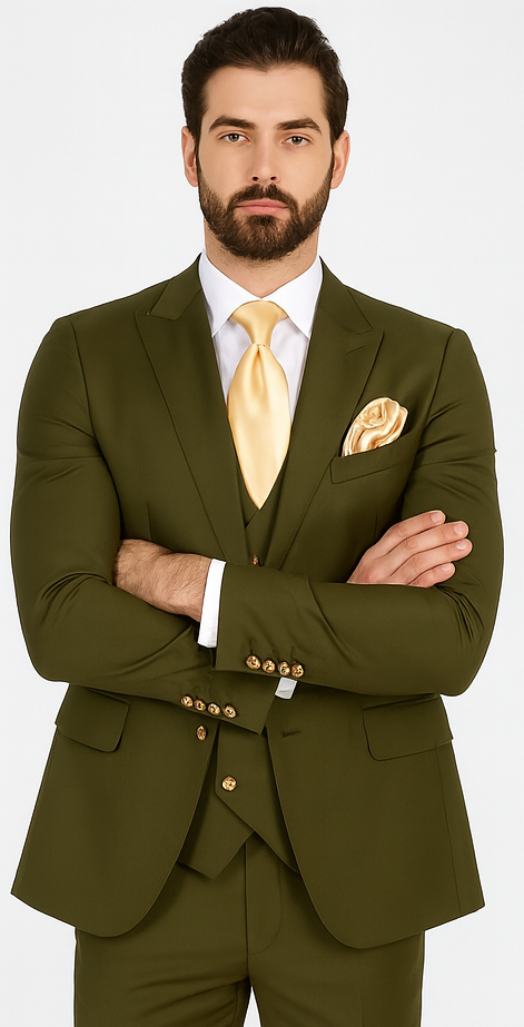 Rossi Man MAX RM1775 Olive Green Slim Fit 3-Piece Suit - Men’s Formalwear by USA Men's Outlet