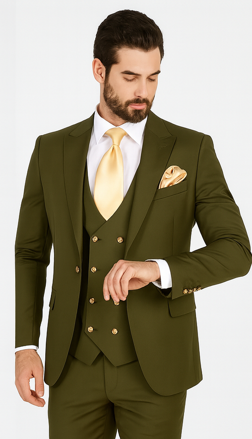 Rossi Man MAX RM1775 Olive Green Slim Fit 3-Piece Suit - Men’s Formalwear by USA Men's Outlet