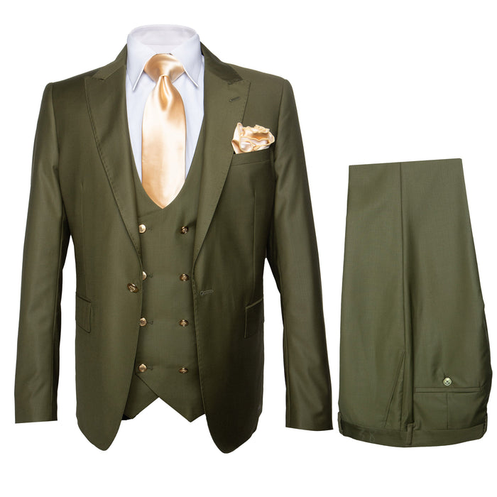Rossi Man MAX RM1775 Olive Green Slim Fit 3-Piece Suit - Men’s Formalwear by USA Men's Outlet