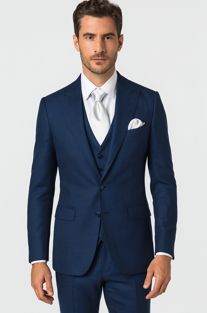 Rossi Man MAX RM1783 Slim Fit 3-Piece Blue Suit - Men’s Formalwear by USA Men's Outlet