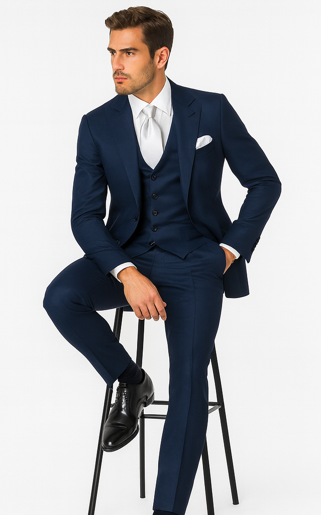 Rossi Man MAX RM1783 Slim Fit 3-Piece Blue Suit - Men’s Formalwear by USA Men's Outlet