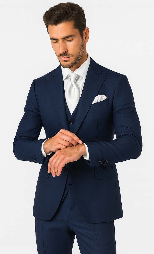 Rossi Man MAX RM1783 Slim Fit 3-Piece Blue Suit - Men’s Formalwear by USA Men's Outlet