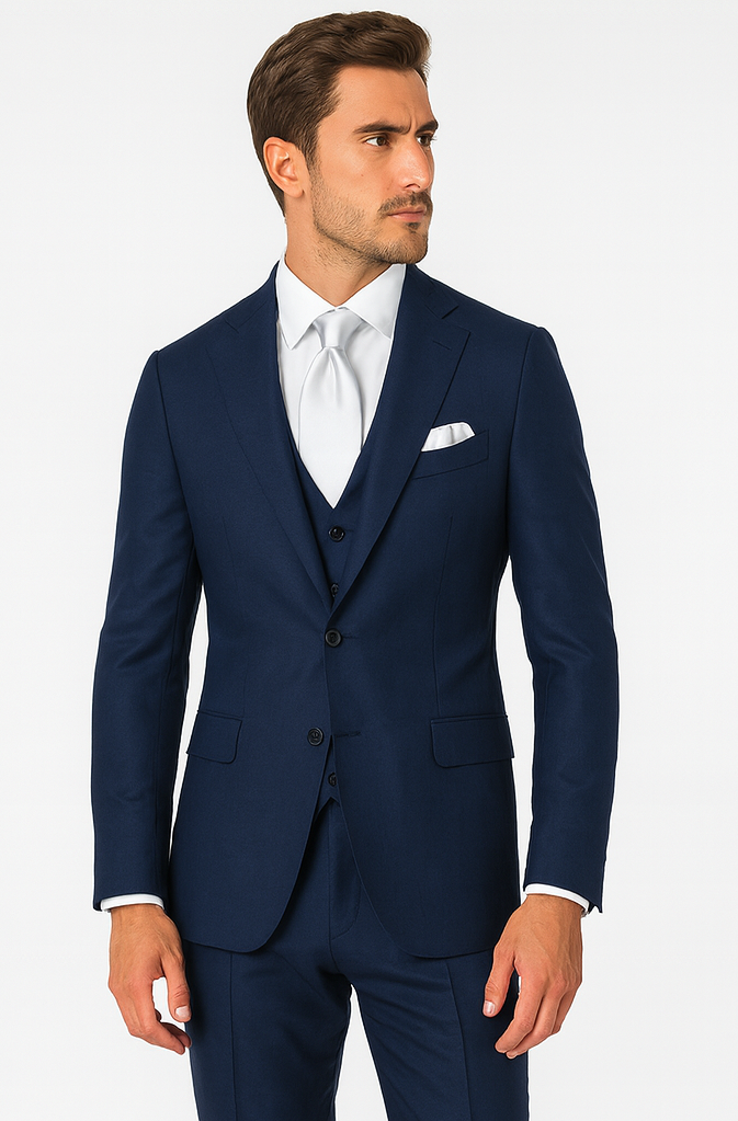 Rossi Man MAX RM1783 Slim Fit 3-Piece Blue Suit - Men’s Formalwear by USA Men's Outlet
