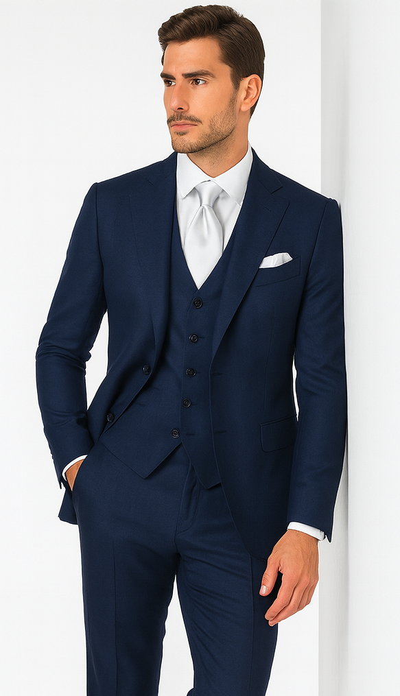Rossi Man MAX RM1783 Slim Fit 3-Piece Blue Suit - Men’s Formalwear by USA Men's Outlet