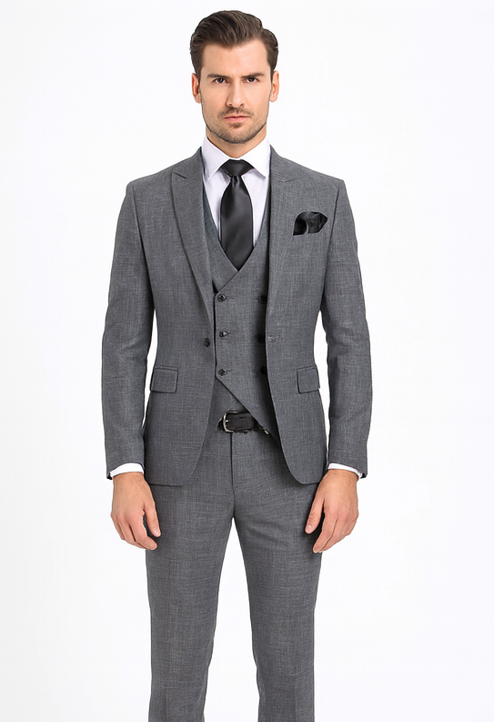 Rossi Man MAX RM1784 Grey Slim Fit 3-Piece Suit - Stylish Men’s Formalwear by USA Men's Outlet