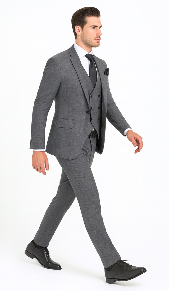Rossi Man MAX RM1784 Grey Slim Fit 3-Piece Suit - Stylish Men’s Formalwear by USA Men's Outlet