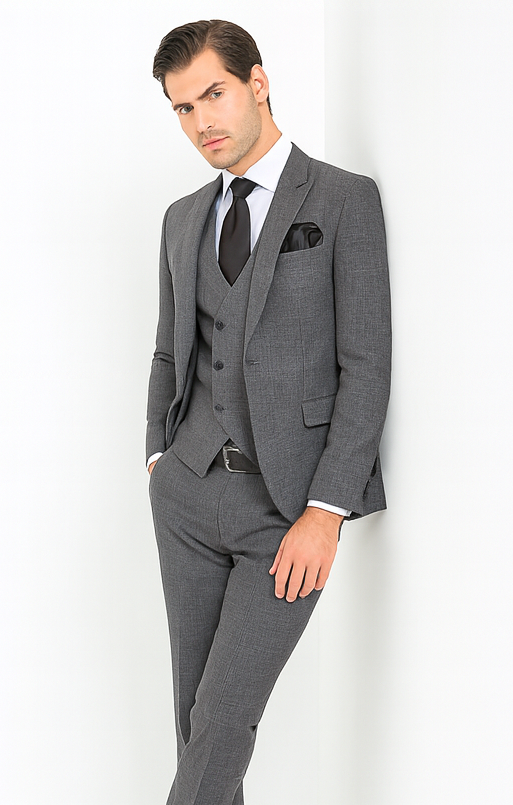 Rossi Man MAX RM1784 Grey Slim Fit 3-Piece Suit - Stylish Men’s Formalwear by USA Men's Outlet
