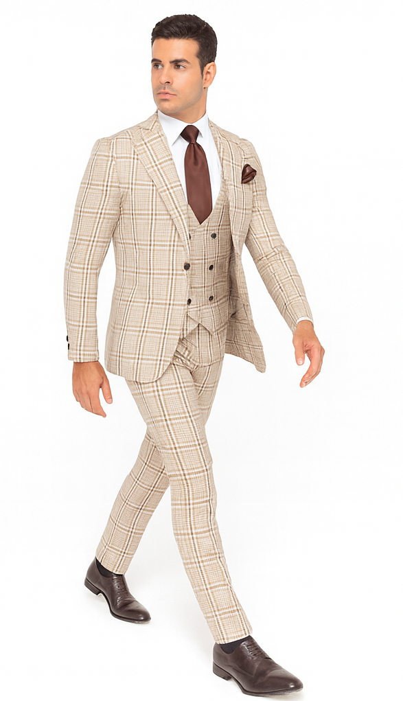 Rossi Man MAX RM1824 Light Brown Slim Fit 3-Piece Suit - Men’s Formalwear by USA Men's Outlet
