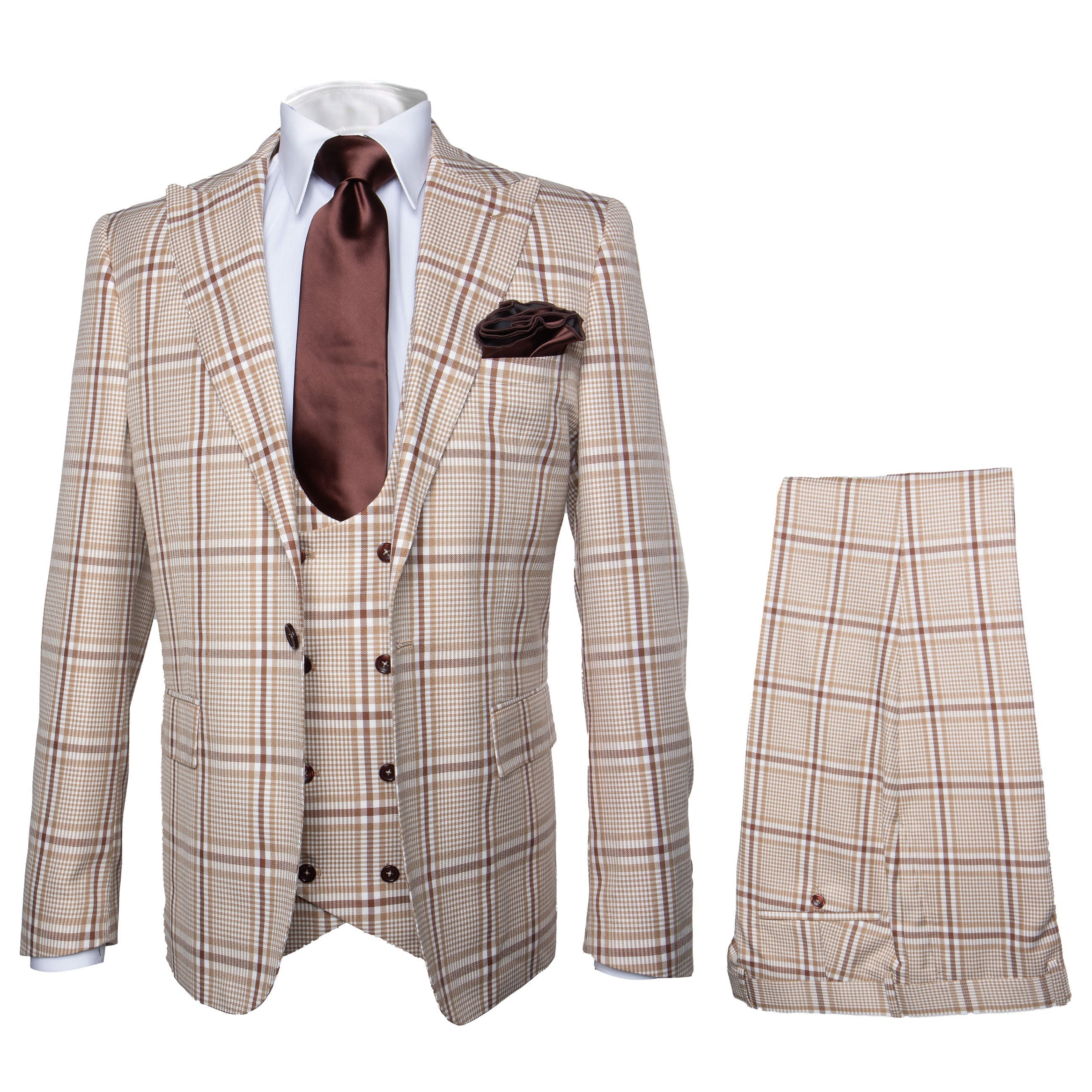 Rossi Man MAX RM1824 Light Brown Slim Fit 3-Piece Suit - Men’s Formalwear by USA Men's Outlet