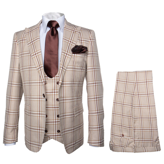 Rossi Man MAX RM1824 Light Brown Slim Fit 3-Piece Suit - Men’s Formalwear by USA Men's Outlet