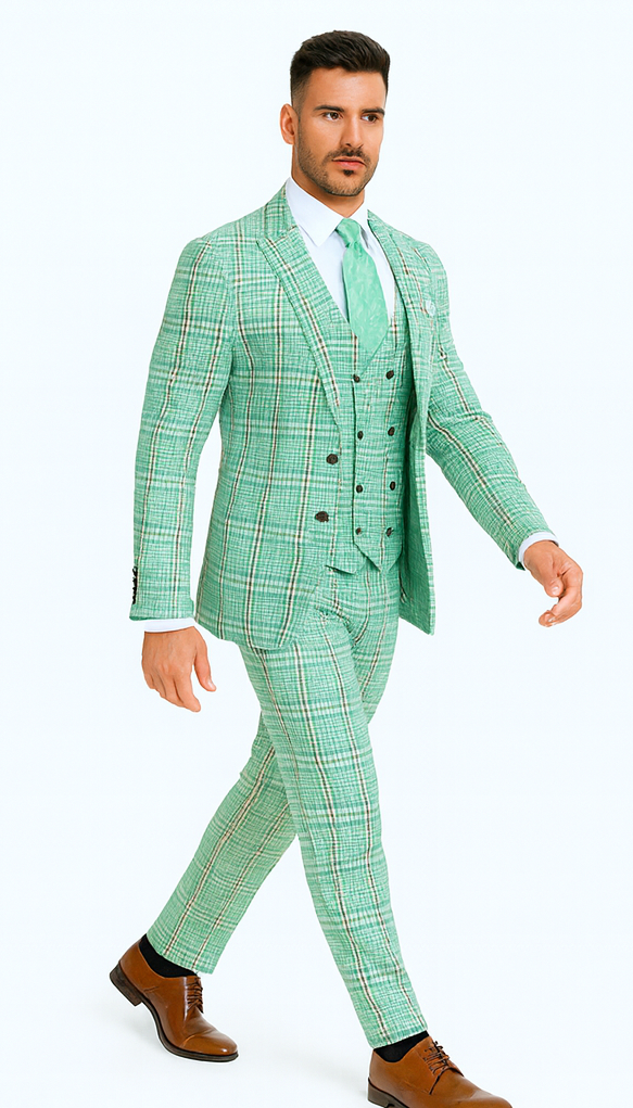 Rossi Man MAX RM1825 Slim Fit 3-Piece Mint Green Suit - Formalwear at USA Men's Outlet