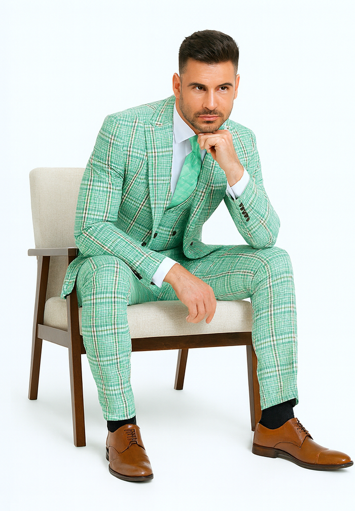 Rossi Man MAX RM1825 Slim Fit 3-Piece Mint Green Suit - Formalwear at USA Men's Outlet